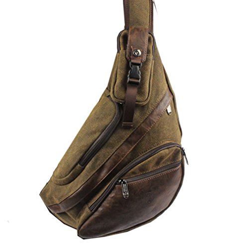Hebetag Leather Sling Bag Crossbody Backpack for Men Women Travel Outdoor Camping - color: #40coffee(canvas)