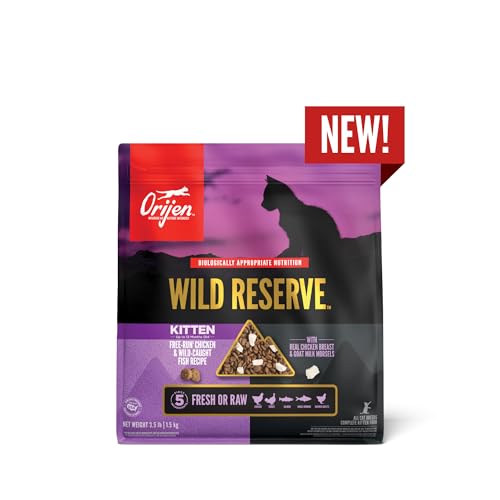 ORIJEN Wild Reserve Dry Cat Food Free-Run Chicken & Wild-Caught, 3.5lb Bag | WHOLEPREY Ingredients, Freeze Dried, Fresh or Raw Ingredients, High Protein, Made in the USA, Digestive Health, Real Chicken - size: 3.5 Pound (Pack of 1)