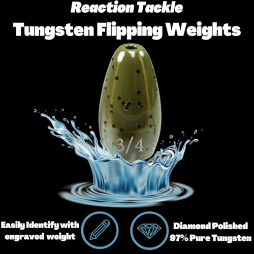 Reaction Tackle Tungsten Flipping Weights for Bass Fishing - Punch Sinkers for Heavy Cover - Size Stamped Texas and Carolina Rig Freshwater and Saltwater - color: Green Pumpkin, size: 1 oz (4-Pack)