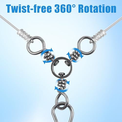 OROOTL 3 Way Snap Swivels Fishing Tackle, 50pcs Three Way Swivel with Duo Lock Snap Stainless Steel Cross Line Barrel Triple Swivels Snaps Connector for Saltwater Freshwater Fishing - size: 1#_83lb-50pcs