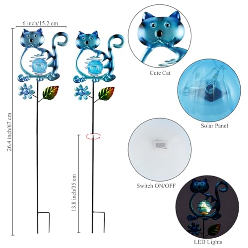 Solar Garden Lights Outdoor Decor,26.4''H Cat Figurine Lights,Waterproof Decorative Garden Stakes for Lawn Patio Pathway, Cat Lover Gifts for Mom Women Birthday Christmas - color: Cat-2Pack
