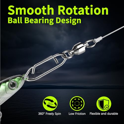 9KM DWLIFE Fishing Swivels & Quick-Change Clips 25Pcs Pro Saltwater 360° Spin Stainless Steel Snap Swivels for Lure/Bait Heavy-Duty Corrosion-Proof - size: 5#