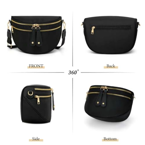 KKXIU Crossbody Sling Bag for Women Trendy Fanny Pack Vegan Leather Chest Bag | Trendy - color: Large-Black