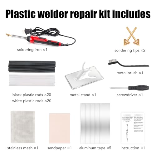 Plastic Welding Kit 110V/100W Plastic Welder for Automotive Bumper Repair,Plastic Weld Kit with 40 Weld Rods,2 Tips etc,Fast Heating Plastic Repair Kit Fit DIY,Kayak Tank Canoe Dashboard Repair