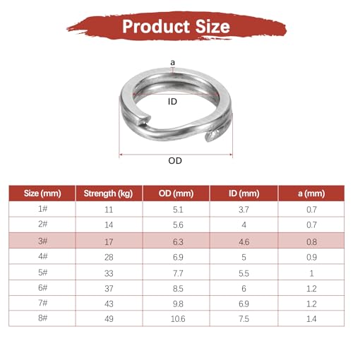 Split Rings Fishing [] - Stainless Steel Flattened Terminal Tackle Connector Lure Snap Split Ring Use for Freshwater Saltwater Loop -Tackle Hook Line Connector - size: 3# 17kg