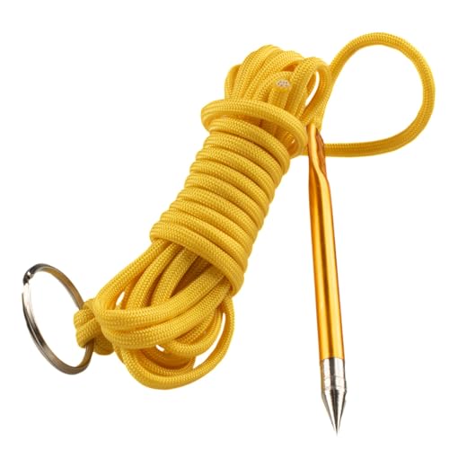 10 Foot 550lb Paracord Fishing Stringer Fish Holder with Metal Threading Needle and 1 Inch Split Ring - color: Yellow