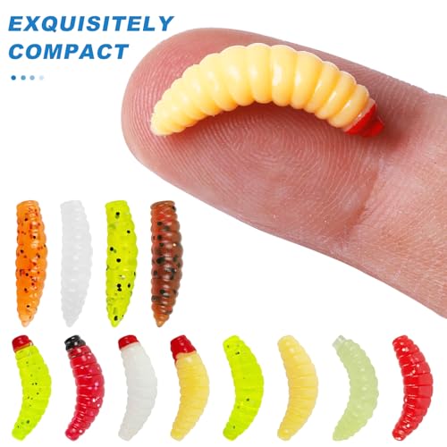 120Pcs Fake Maggots Bass Fishing Worms Lures Soft Plastic Fake Worms Ice Lure Fishing Baits for Bluegill Crappie Walleye Perch
