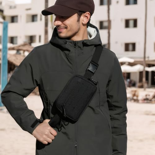 Small Waist Bag Fanny Pack for Men Women, Military Style Belt Bag with MOLLE System, Water-Resistant & Adjustable Strap for Running, Hiking, Festivals, Gym (Black) - color: Black