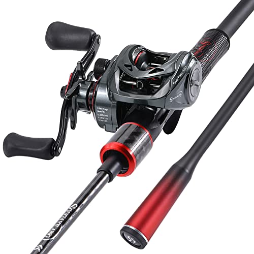 Sougayilang Baitcasting Fishing Rod and Reel Combo, Medium 6'/7' Low Profile with SuperPolymer Handle (2 Pieces 7ft Left) - color: Cast-Right hand-6'0''-Medium