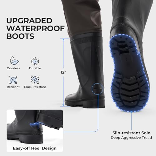 Calamus WaveWalker Waist Waders for Men, 100% Waterproof RipShield Fabric, Slip-Resistant Boots, Moisture-Wicking Insoles - color: Brown, size: 7