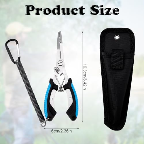 BOXOB Fishing Pliers, Metal Fishing Pliers Saltwater Fishing Pliers Hook Remover Needle Nose Pliers Fishing Multifunctional Tool Accessories Fishing Gear and Gifts for Men - style: Blue Handle