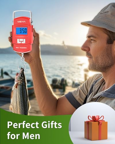 MEIYA Fish Scale 110lb Portable Luggage Scale Travel Digital Hanging Scale with Hook, Fishing Gifts for Men, Weighing Tool for Suitcases & Fish, Includes 2 AAA Batteries, Backlit LCD Display (Red) - color: Red
