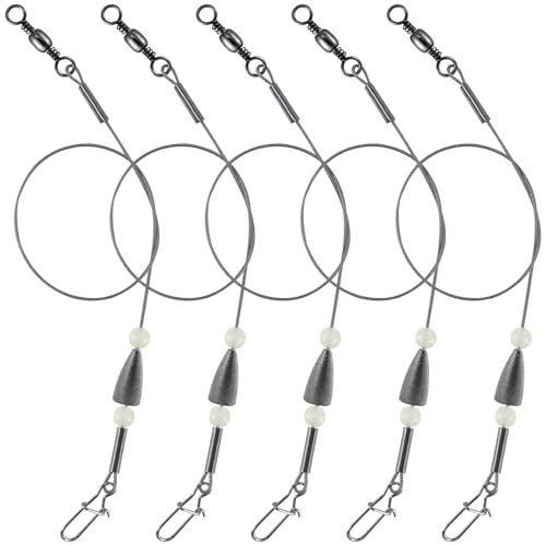 Dr.Fish 15 Pack Carolina Ready Rigs 10'' for Bass Fishing, Freshwater Fishing Wire Leader Line Pre-Rigged Bullet Sinker Swivels - color: Lead Weights, size: 1/8oz-15 Pack