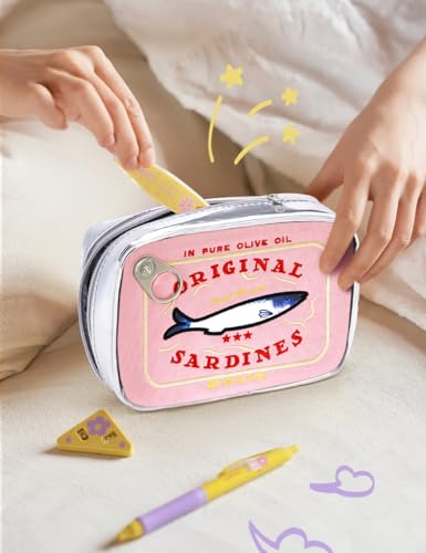 Cessfle Canned Sardines Makeup Bag, Funny Sardine Tin Fish Cosmetic Bag, Creative Cute Makeup Bag Kawaii Pencil Case Pouch, Coquette Make up Pouch for Women - color: Pink