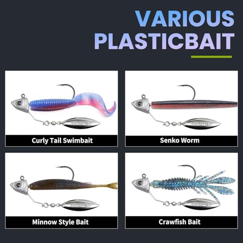 6-Pack Underspin Jig Heads Stacked Cone Keeper Brass Blade Never Rusts 3/16oz 1/4oz 3/8oz 1/2oz Bass Freshwater Saltwater - size: 1/2 oz_14g