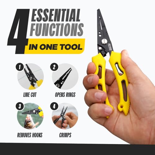Beyond Fishing QuickRig Fishing Pliers – Multifunction Stainless Steel Split Ring Pliers for Fishing with Line Cutter & Crimper – Corrosion Resistant & Spring Loaded Design - color: 7" Quick Rig - Black