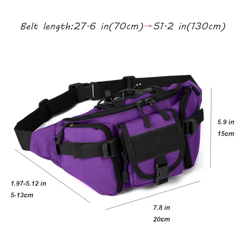 ArcEnCiel Tactical Fanny Pack for Men Women Waist Bag Hip Belt Outdoor Hiking Fishing Bumbag with Patch (Purple) - color: Purple