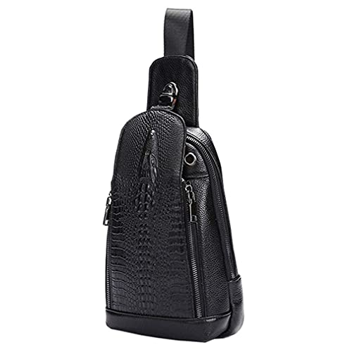 Hebetag Crocodile Genuine Leather Sling Chest Bag for Men&Women Travel Outdoor Hunting Hiking Camping Crossbody Shoulder Pack Pouch Backpack Daypack Black - color: #13black