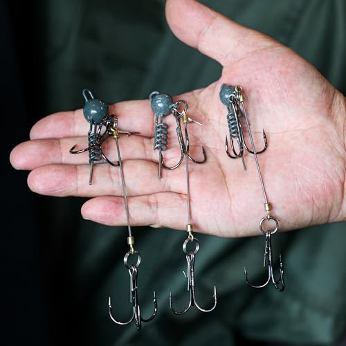 Fishing Rig with Weighted Jig Head and Treble Hook – Screw Lock Bait Keeper for Soft Lures, 3PCS Pack for Saltwater and Freshwater Fishing - size: 3/8oz, style: Double