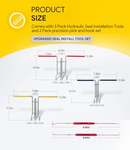 5 Pack Hydraulic Seal Installation Tool Kit, Hydraulic Cylinder Piston Repair Seal Tools, U-Cup Rod Seal Installation Tool Kits, Upgraded Seal Twistor Install Tool Set with Pick and Hook Set - size: 5 Pack (with Pick and Hook Set)