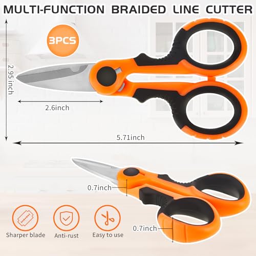 Honoson 3 Pcs 5.7" Fishing Scissors Braided Line Cutters Fishing Heavy Duty 3cr13 Non Slip Serrated Edge Scissors Saltwater Freshwater Braid Multi Function Snips for Trimming (Orange) - color: Orange