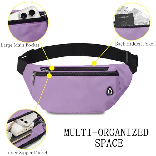 Fanny Pack for Women Men,Crossbody Fanny Pack Water Resistant Sports Waist Bag Pack, Belt Bag for Travel Hiking Running - color: 1pack-lightpurple