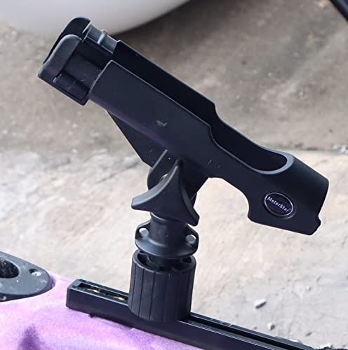 New Upgrade 360 Degrees MiniPort Fishing Rod Holder with Mini Rod Holder,Rod Holder with Track Mounting Base Kit with Installation Accessories and Tools - style: Round Base and Fishing Rod Socket