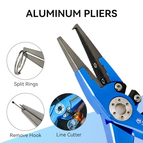 Fishing Pliers for Saltwater & Freshwater, with line Cutter, 6 or 7.5 inch, Hook Remover Pliers, SUS420 Jaws with Titanium Coating, Tungsten Carbide Cutter (Blue, 7.5 inch) - color: Blue, size: 7.5 inch