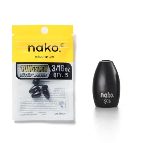 97% Pure Tungsten Flipping Weights - 10 Pack / 5 Pack - Nako Tungsten Weights - Fishing Sinkers for Bass Fishing - color: No Chip Black, size: 3/16 oz - 5 pack