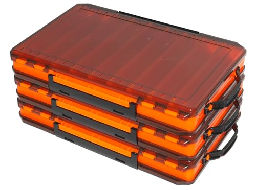 Fishing Lure Box Double-Sided: 3 Packs Large Saltwater Lure Storage Tackle Box for Crankbait Jerkbait Squid Jig Case Organizer - 18 Grids (Orange) - color: Orange