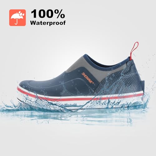 Showave Men's Deck Shoes Waterproof Short Rain Boots Breathable Sports Sailing Booties Non-Slip Rubber Boots Low Cut Design for Outdoor Fishing Gardening Walking - color: Navy, size: 7