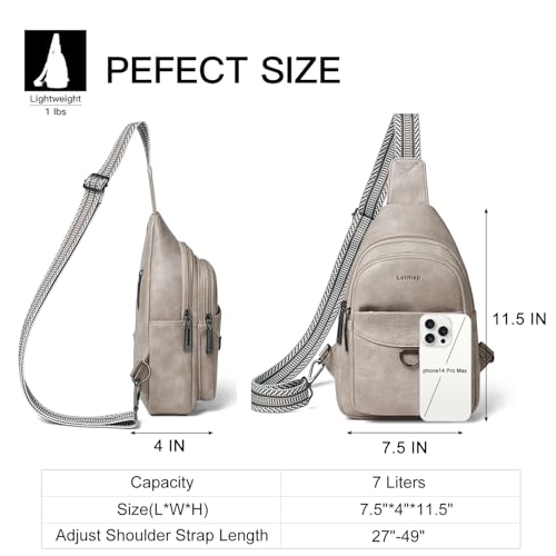LATMAP 7L Sling Bag for Women Men Crossbody Belt Bag Small Travel Sling Backpack Anti Theft Chest Daypack Purse Faux Leather - color: Greyish