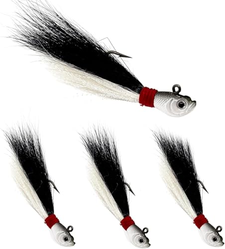 Bucktail Jigs Saltwater 3Pcs/5Pcs Fish Hair Jig Lure Hooks,Fishing Hair Swimbait Jig Head Deer Hair Jig Surf Fishing for Walleye Striper - color: black white, size: 1/2oz_3pcs