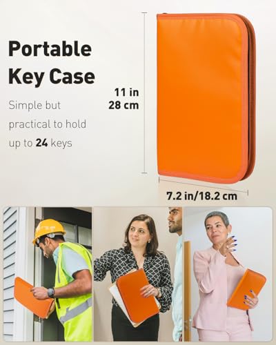Uniclife Zippered Key Case Organizer Waterproof and Fireproof Orange Key Binder with 24 Hooks and Tags Portable Key Storage Book for Offices Real Estate Agencies Hotels and Rental Management (Orange) - color: Orange, size: 24 Keys