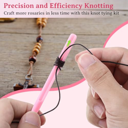 2 Pack Rosary Cord Knotting Tool, #7#9 and #36 Dual Head Twine Knotting Tool, Rosary Making Supplies, Beads Tying Kit, Beading Cord Kit for Jewelry, Fishing Hook, Bracelet (Pink) - color: Pink