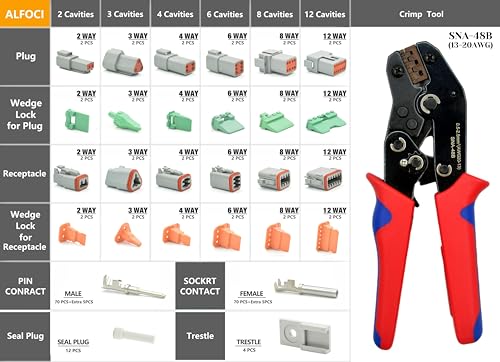 216 PCS DT Connector Kit with Ratcheting Wire Crimper for Deutsch Connector, 2 3 4 6 8 12 Pin Connectors Automotive Electrical Connectors With Size 16 Stamped Contacts & Accessories