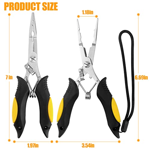 Hikary Long Nose Fishing Pliers,Ice Fishing Gear,Stainless Steel Hook Remover Braid Cutter Rustproof Fishing Multi-Tools Fishing Gripper for Freshwater Saltwater - color: yellow-7inch