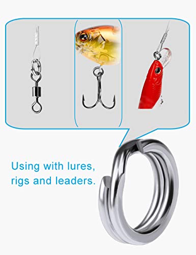 250pcs Fishing Split Rings Assortment Kit, Stainless Steel Double Flat Wire Snap Ring Lure Tackle Connector