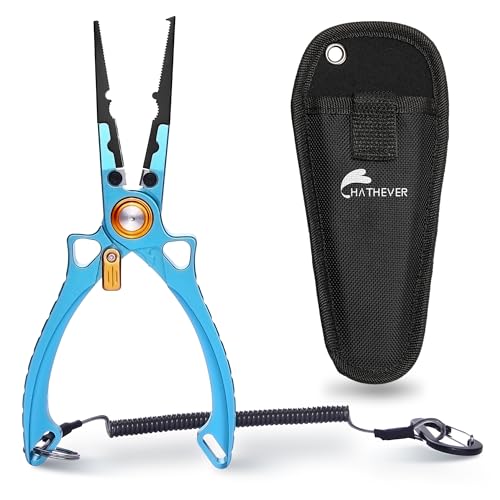 Fishing Pliers Hook Remover, Saltwater Split Ring Pliers with Safety Lock, Fishing Gear with Sheath and Lanyard, Fishing Gifts for Men - color: Blue