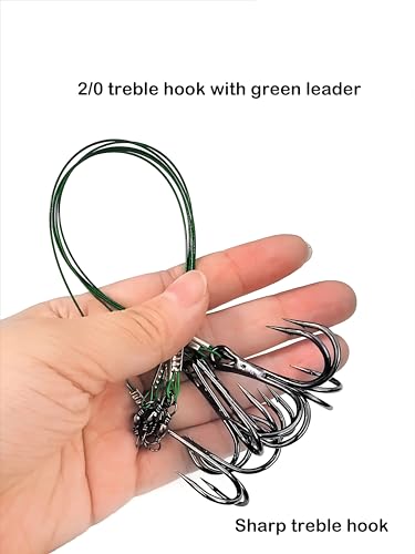 5-10pcs Fishing Treble Hook with Leader Nylon Coated Fishing Wire Leader with Swivel 3/0 2/0 1/0 1# 2# 4# 6# - color: Green Leader, size: 1/0-10pcs