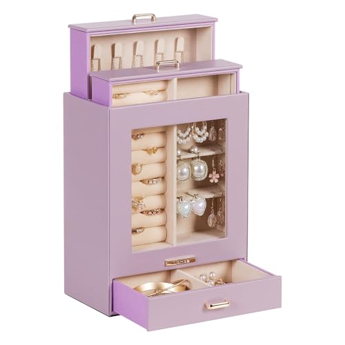 Homde Jewelry Organizer Girls Women Jewelry Box for Necklaces Rings Earrings Gift Bracelets Storage Case (Grey Purple + Gold) - color: Grey Purple + Gold