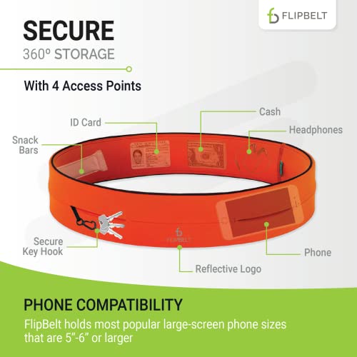 FlipBelt Classic Running Belt, Phone Holder for Running, Money Belt Pouch - color: Neon Punch, size: Small