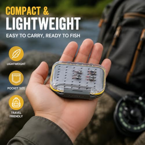 Aventik Waterproof Fly Box for Fly Fishing Double Sides Large Capacity Fly Fishing Box Streamer & Dry Fly Storage Saltwater & Freshwater - size: Size A:4.24x3.04x1.36inch