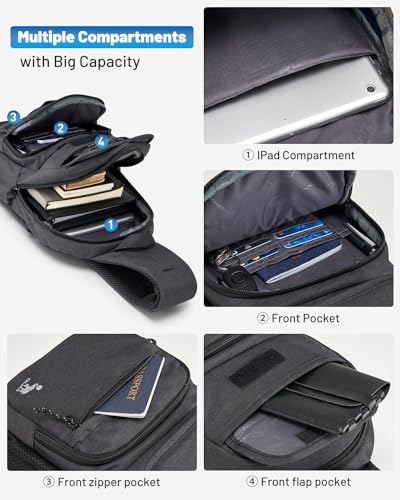 OIWAS Sling Bag Crossbody Backpack for Men, One Strap Backpack Hiking Daypack Chest Bag for Women - color: Black