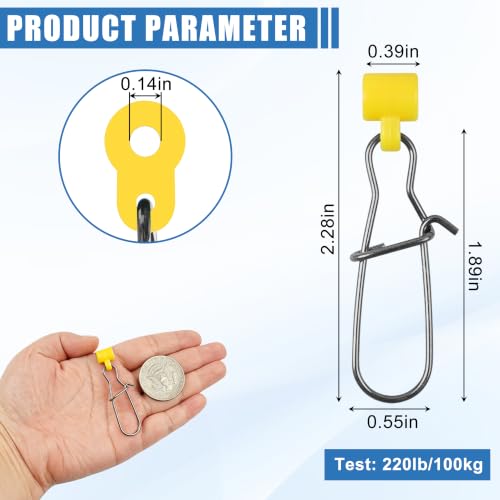 Fishing Line Sinker Slides- 30pcs Stainless Steel Braid Line Sinker Slider with Duo-Lock Snap High-Strength Line Weight Connectors for Saltwater Surf Fishing Rigs Catfishing - style: Yellow-30pcs