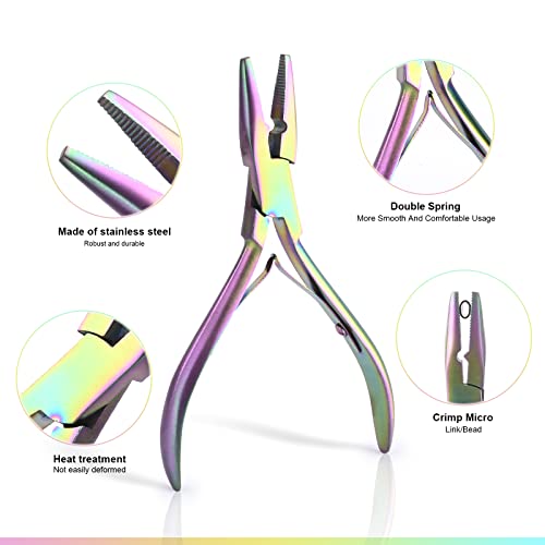 EHDIS Hair Extension Beading Tool Kit Stainless Steel Hair Extensions Micro link Bead Closer and Remover Pliers set, Beads Hair Pulling Hook & Micro Ring Loop Tool Set - color: Multi
