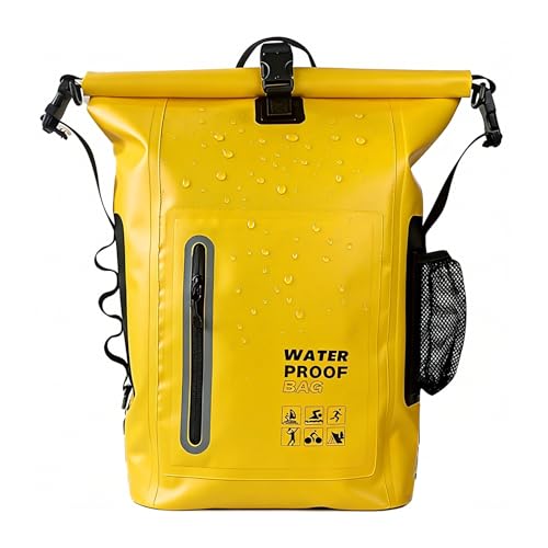 Dry Bag Waterproof 25L - Floating & Lightweight Bags for Women, Waterproof Backpack for Kayaking, Boating, Fishing, Paddle Boarding, Camping, Hiking, Roll-Top Seal & Adjustable Shoulder Straps - color: Yellow