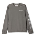 Columbia Youth Boys PFG Terminal Tackle Long Sleeve Sun Protection Shirt, Charcoal Heather/Cool Grey Logo, Medium
