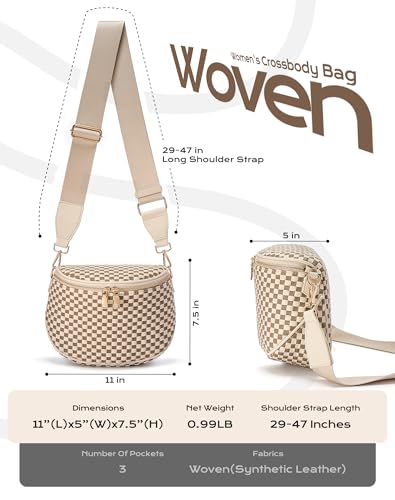 Trendy Woven Checkered Crossbody Bum Bag for Women，PU Leather Checkered Purse Fanny Packs Belt Bag (Woven Bum Bag - Khaki Beige) - color: Woven Bum Bag - Khaki Beige