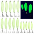 15 Pcs Glow in The Dark Fishing Lures with Treble Hook Jigs 5g/21g/28g Weights Luminous Metal Fishing Spoons Glitter Casting Spinner Baits Spoon for Freshwater Saltwater Bass Trout